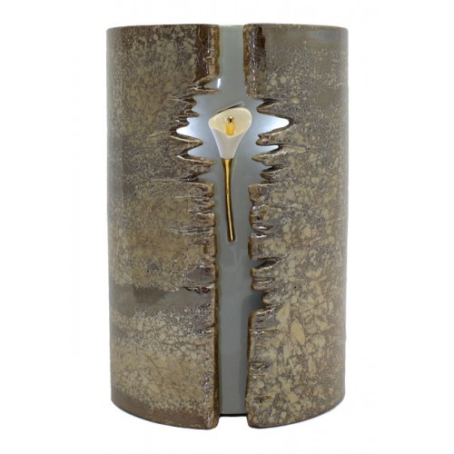Wrapped Lily LED Ceramic Cremation Ashes Urn (Brown)  - **Delicate Floral Motif**